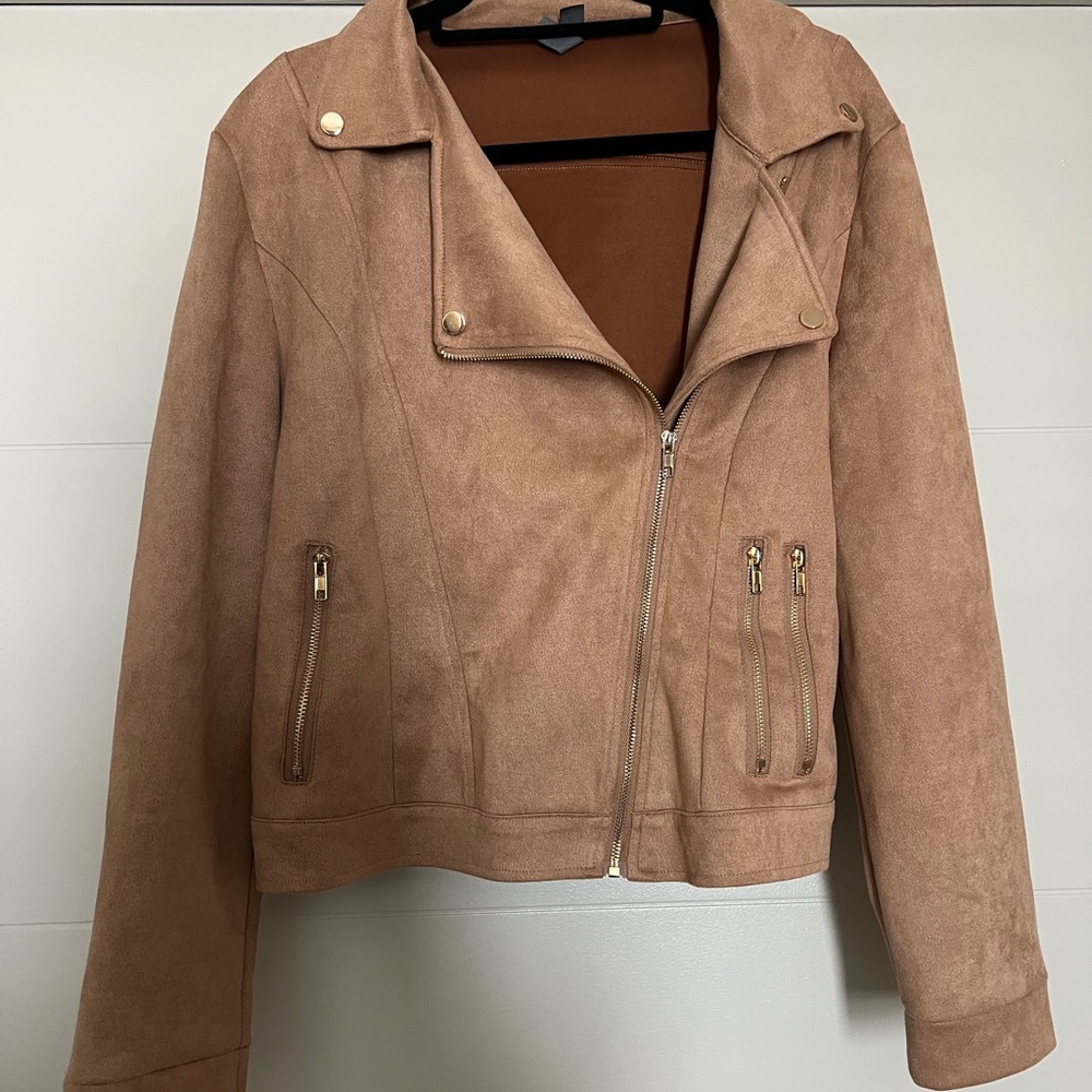 Stretchy faux Suede Moto Jacket